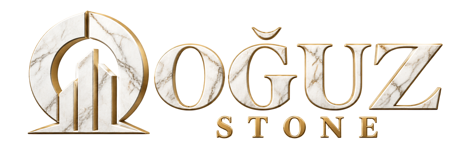 oğuz stone beyaz mermer logo şeffaf altın detaylı