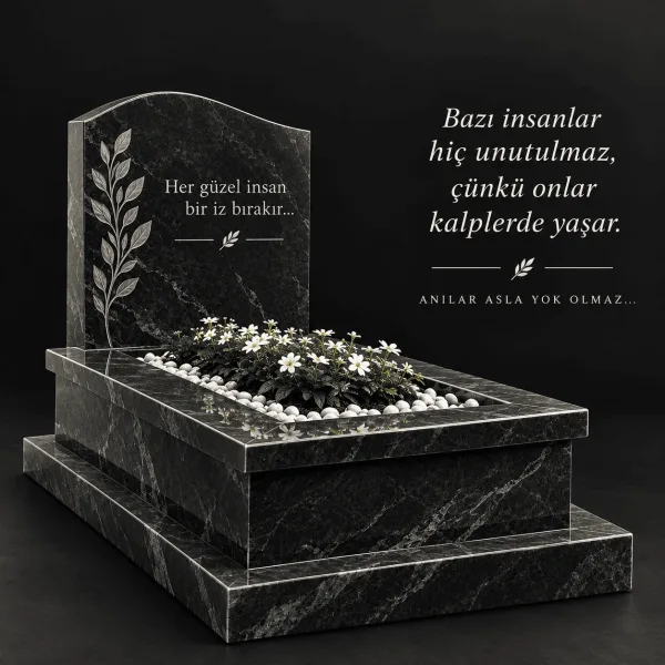 Özel İşlemeli Siyah Mermer Mezar Taşı Modeli Oğuz Stone Kayseri
