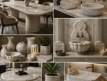 Yaşam Alanlarında Mermer Kullanımı Masa, Lavabo, Hamam Kurnası ve Dekoratif Ürünler